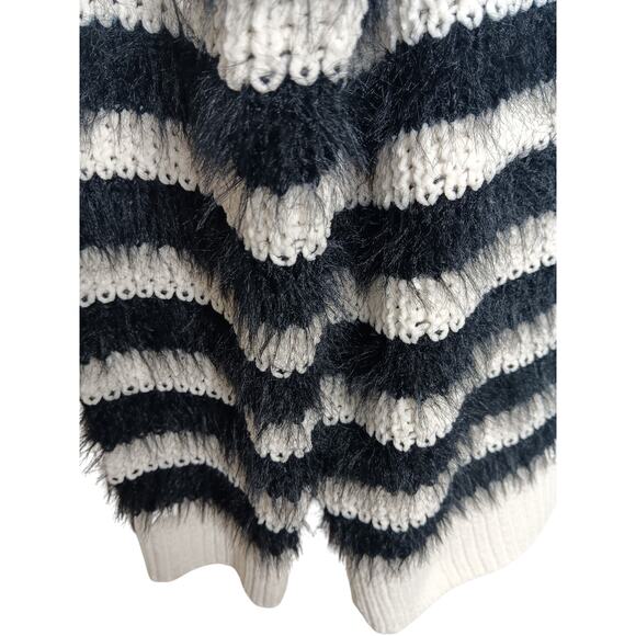 Easel Oversized Sweater Ivory Black Stripe Eyelash Knit Pullover Cozy L/XL - Picture 8 of 13